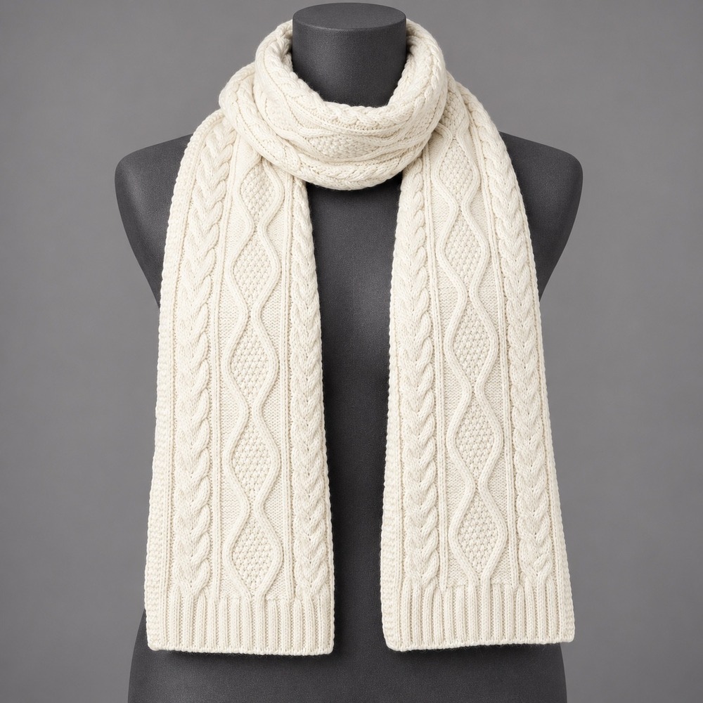Cream Cable Knit Scarf Cozy Classic Winter Chunky Soft Warm 60x9.5 Minimalist